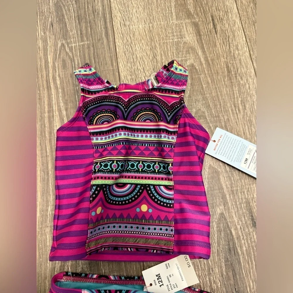 Cat & Jack Baby Girl Purple Tribal Print 2 Pc Swim Suit 12 Months NWT